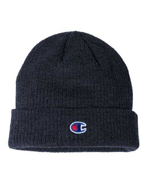 Champion CS4003 Ribbed Knit Cuffed Beanie - Heather Navy - HIT a Double