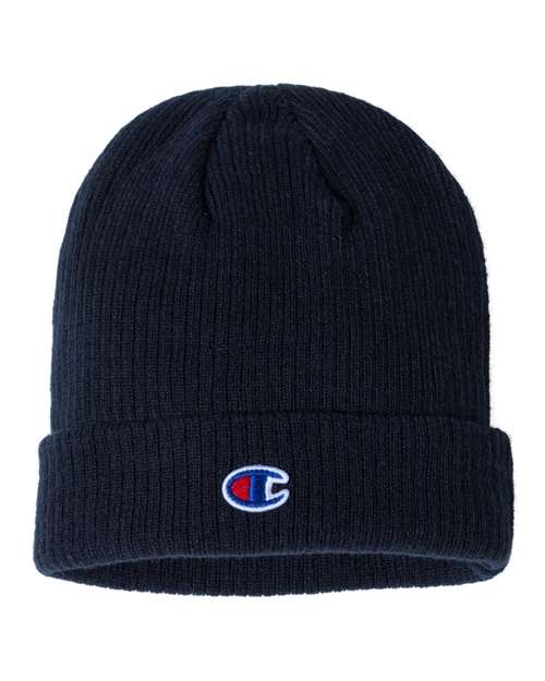 Champion CS4003 Ribbed Knit Cuffed Beanie - Navy - HIT a Double