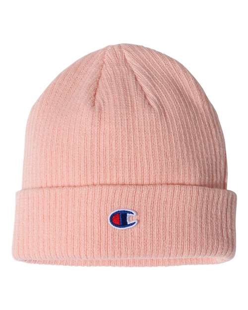 Champion CS4003 Ribbed Knit Cuffed Beanie - Pink - HIT a Double