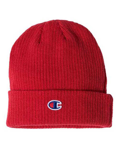Champion CS4003 Ribbed Knit Cuffed Beanie - Red Scarlet - HIT a Double