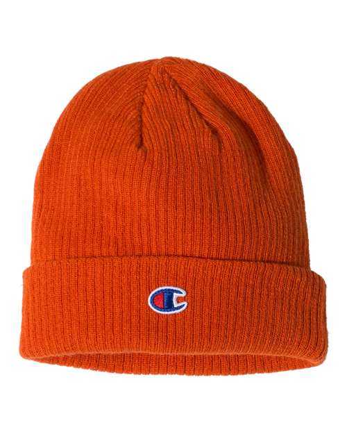 Champion CS4003 Ribbed Knit Cuffed Beanie - Spicy Orange - HIT a Double
