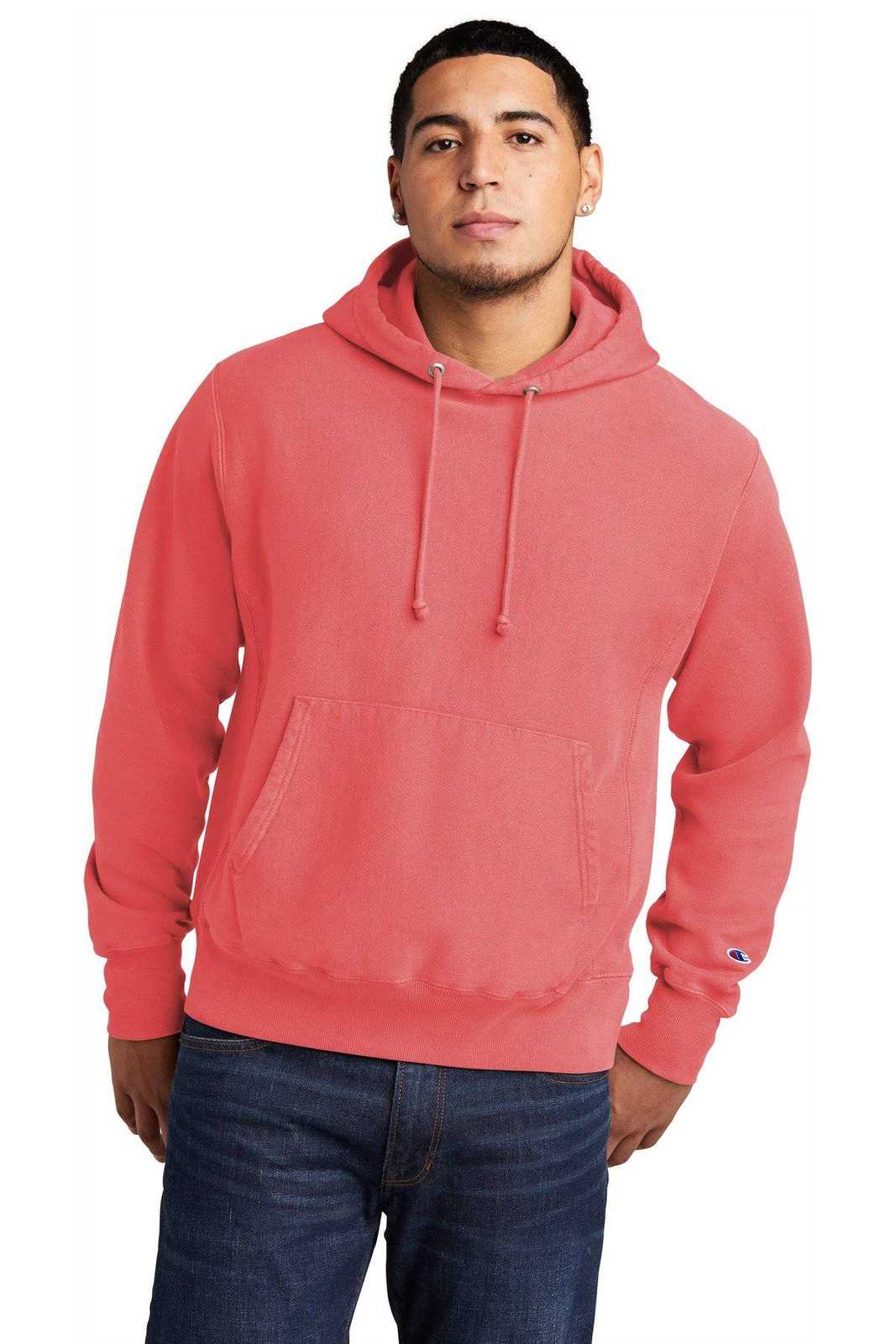 Champion GDS101 Reverse Weave Garment-Dyed Hooded Sweatshirt - Coral Craze - HIT a Double - 1
