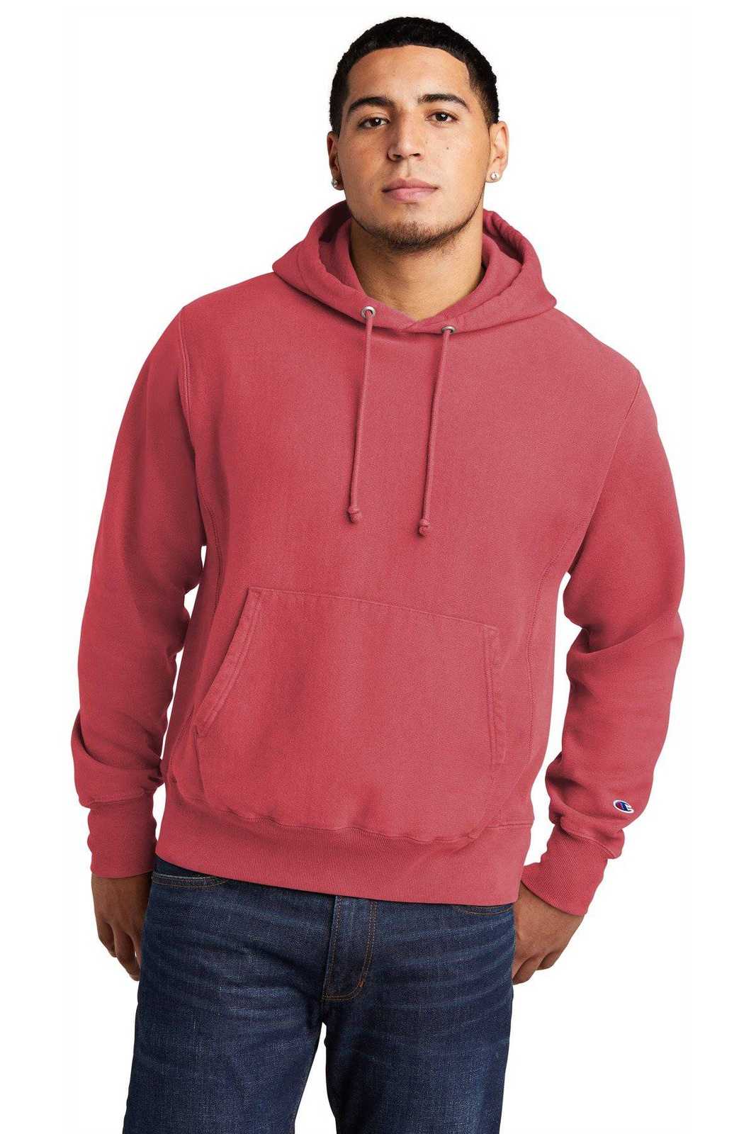 Champion GDS101 Reverse Weave Garment-Dyed Hooded Sweatshirt - Crimson - HIT a Double - 1