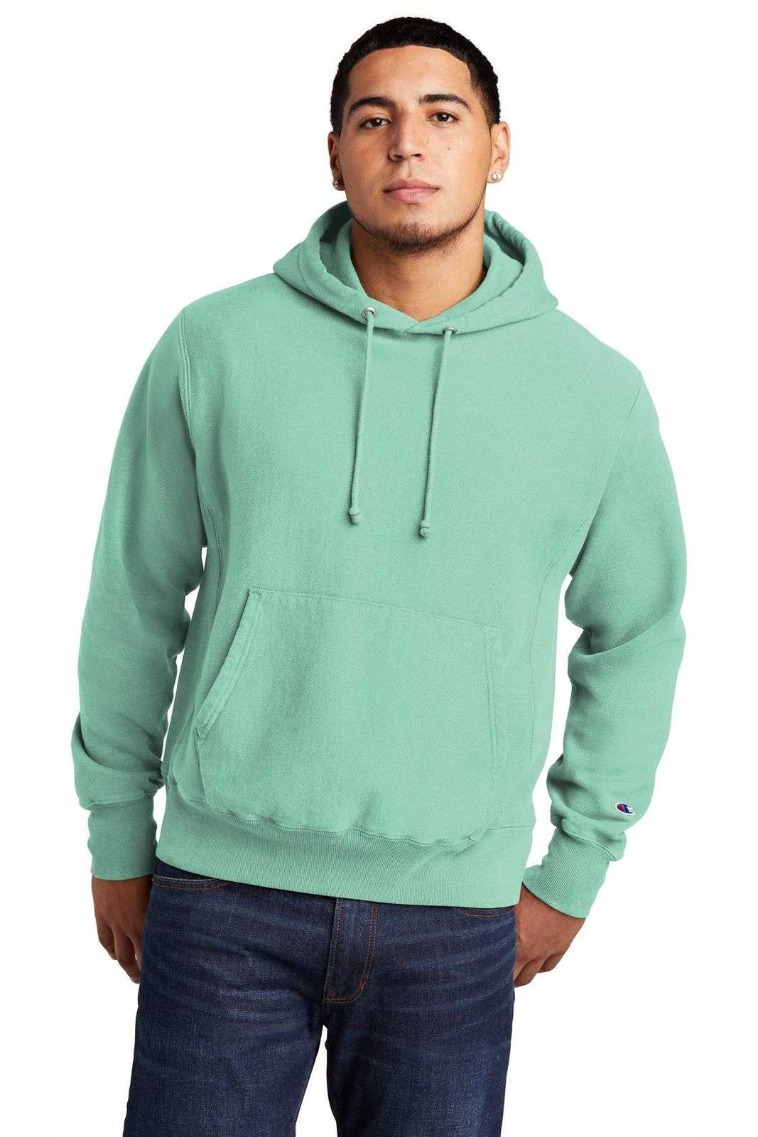 Champion GDS101 Reverse Weave Garment-Dyed Hooded Sweatshirt - Pale Seafoam - HIT a Double - 1