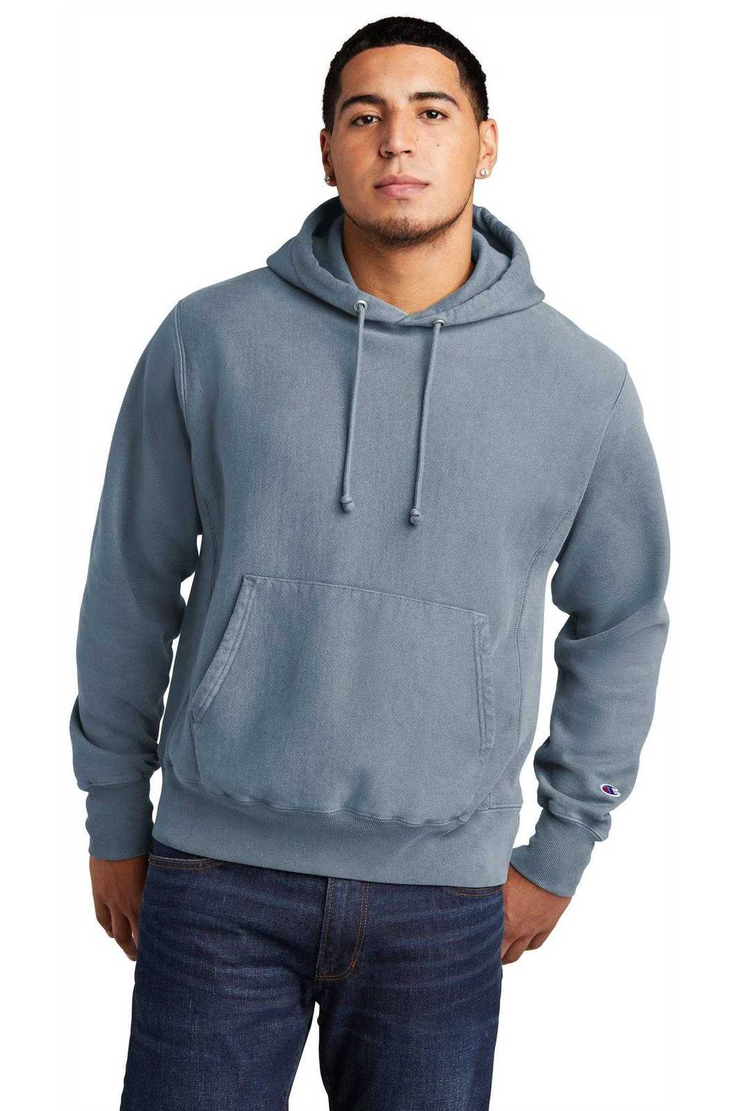 Champion GDS101 Reverse Weave Garment-Dyed Hooded Sweatshirt - Saltwater - HIT a Double - 1