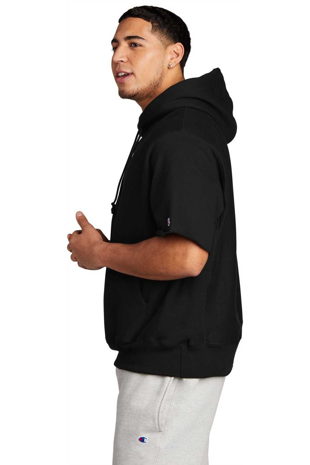 Champion S101SS Reverse Weave Short Sleeve Hooded Sweatshirt - Black - HIT a Double - 3