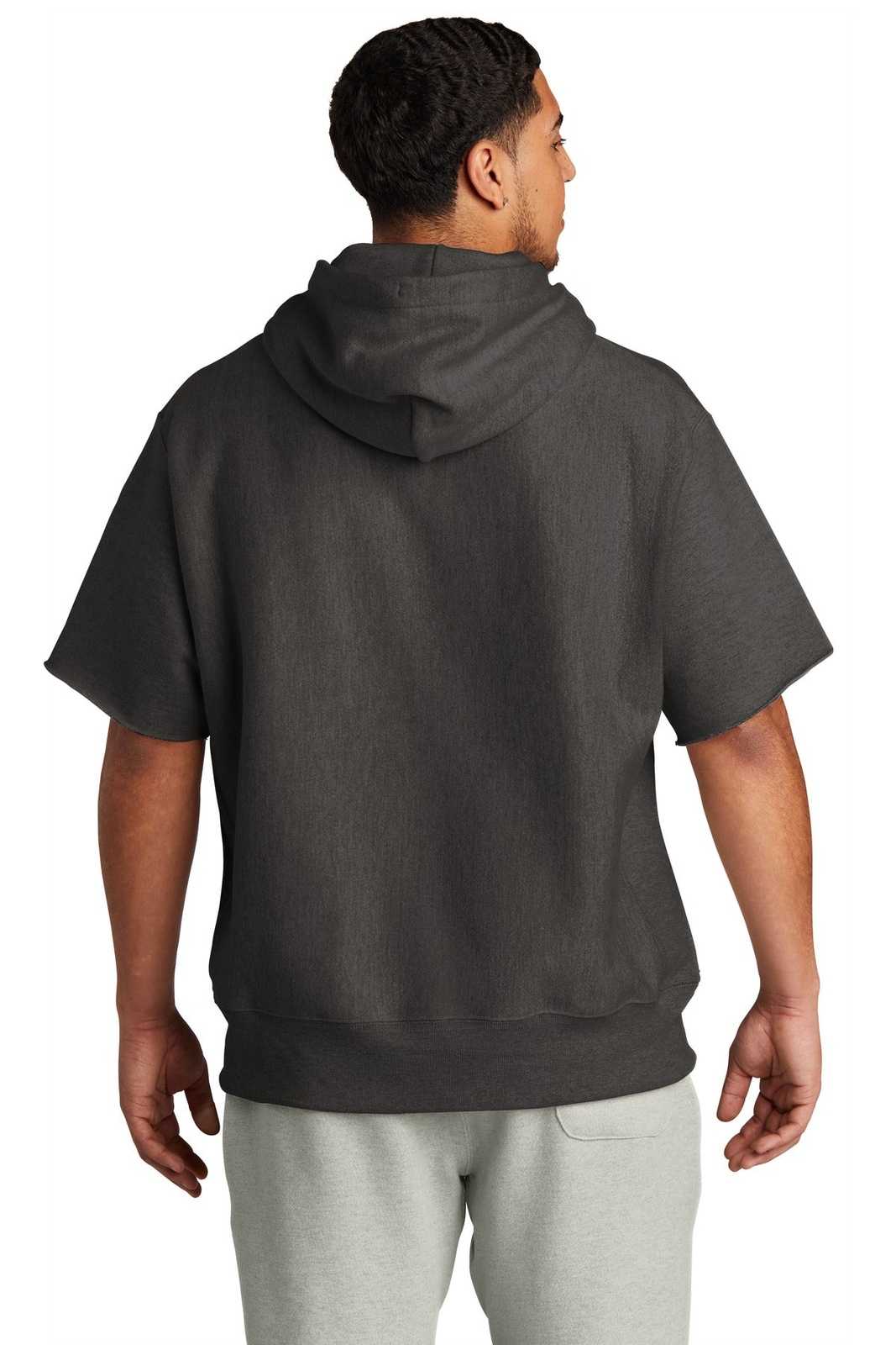 Champion S101SS Reverse Weave Short Sleeve Hooded Sweatshirt - Charcoal Heather - HIT a Double - 2