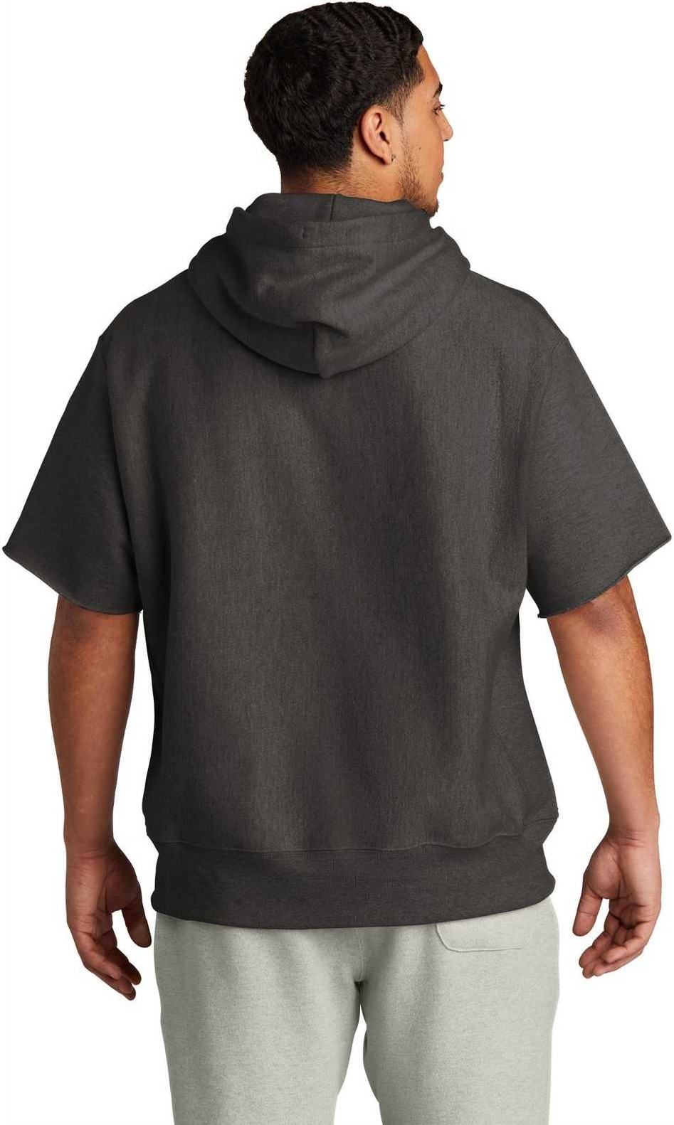 Champion S101ss Reverse Weave Short Sleeve Hooded Sweatshirt - Charcoal Heather