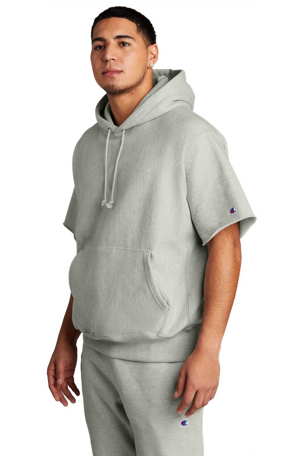 Champion S101SS Reverse Weave Short Sleeve Hooded Sweatshirt - Oxford Gray - HIT a Double - 4