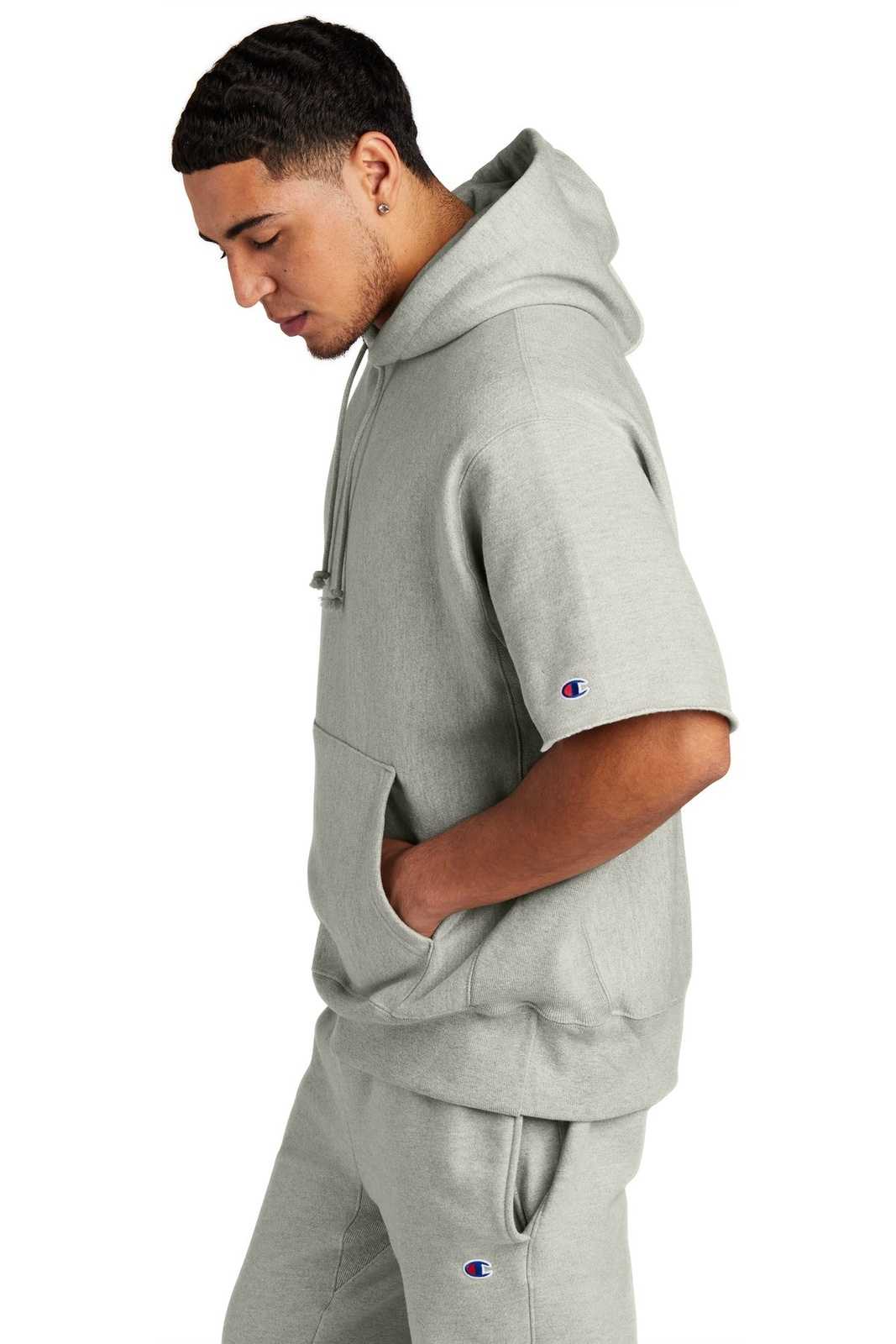 Champion S101SS Reverse Weave Short Sleeve Hooded Sweatshirt - Oxford Gray - HIT a Double - 3