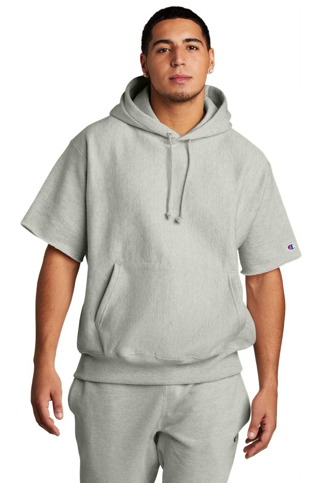 Champion S101SS Reverse Weave Short Sleeve Hooded Sweatshirt - Oxford Gray - HIT a Double - 1
