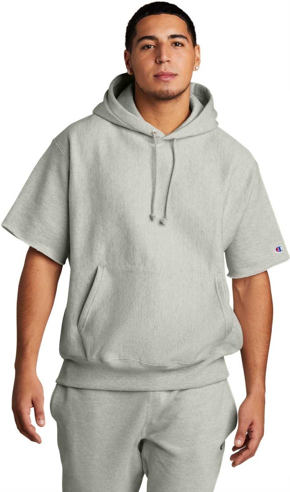 Champion S101ss Reverse Weave Short Sleeve Hooded Sweatshirt - Oxford Gray