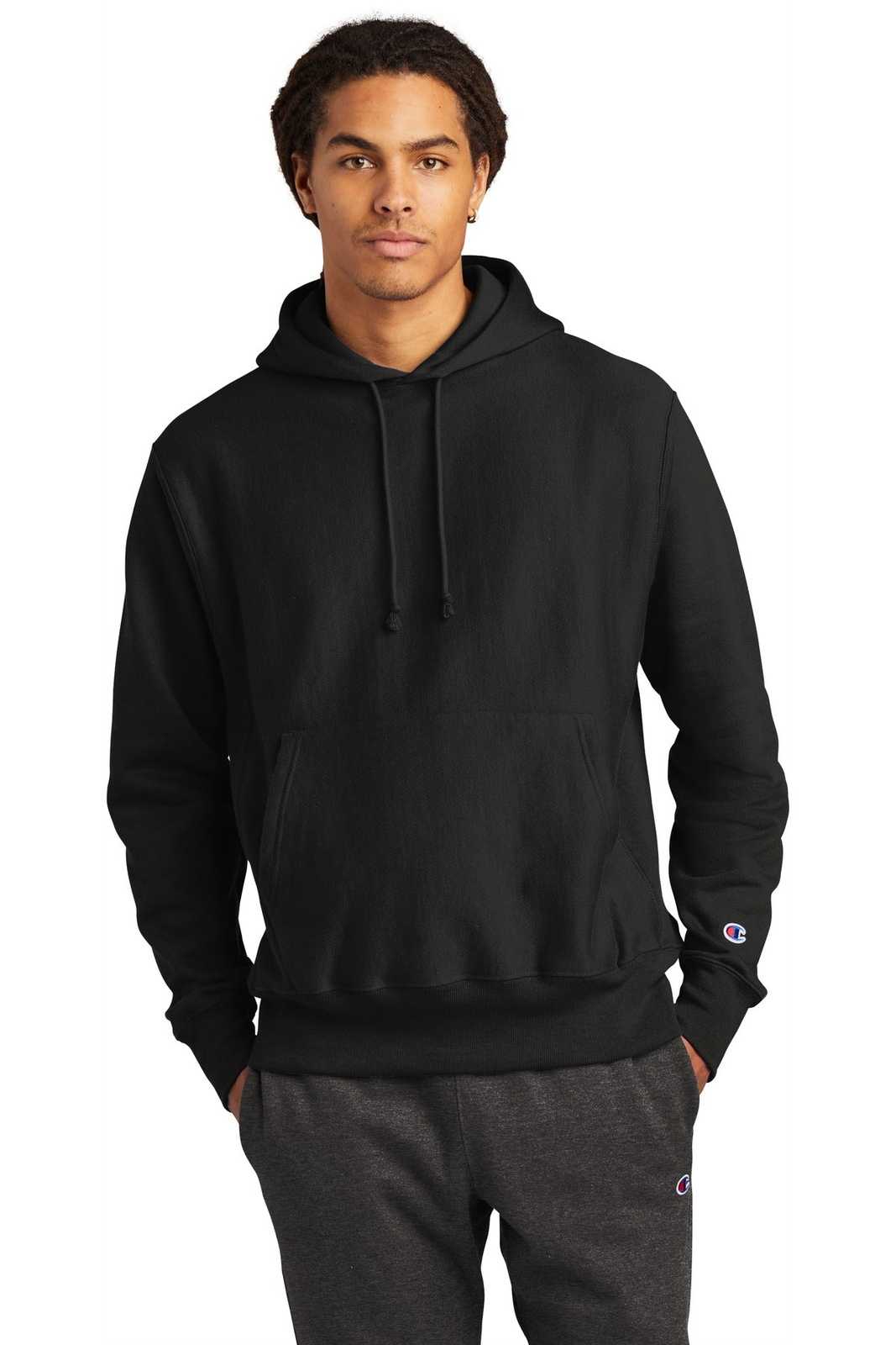 Champion S101 Reverse Weave Hooded Sweatshirt - Black - HIT a Double - 1