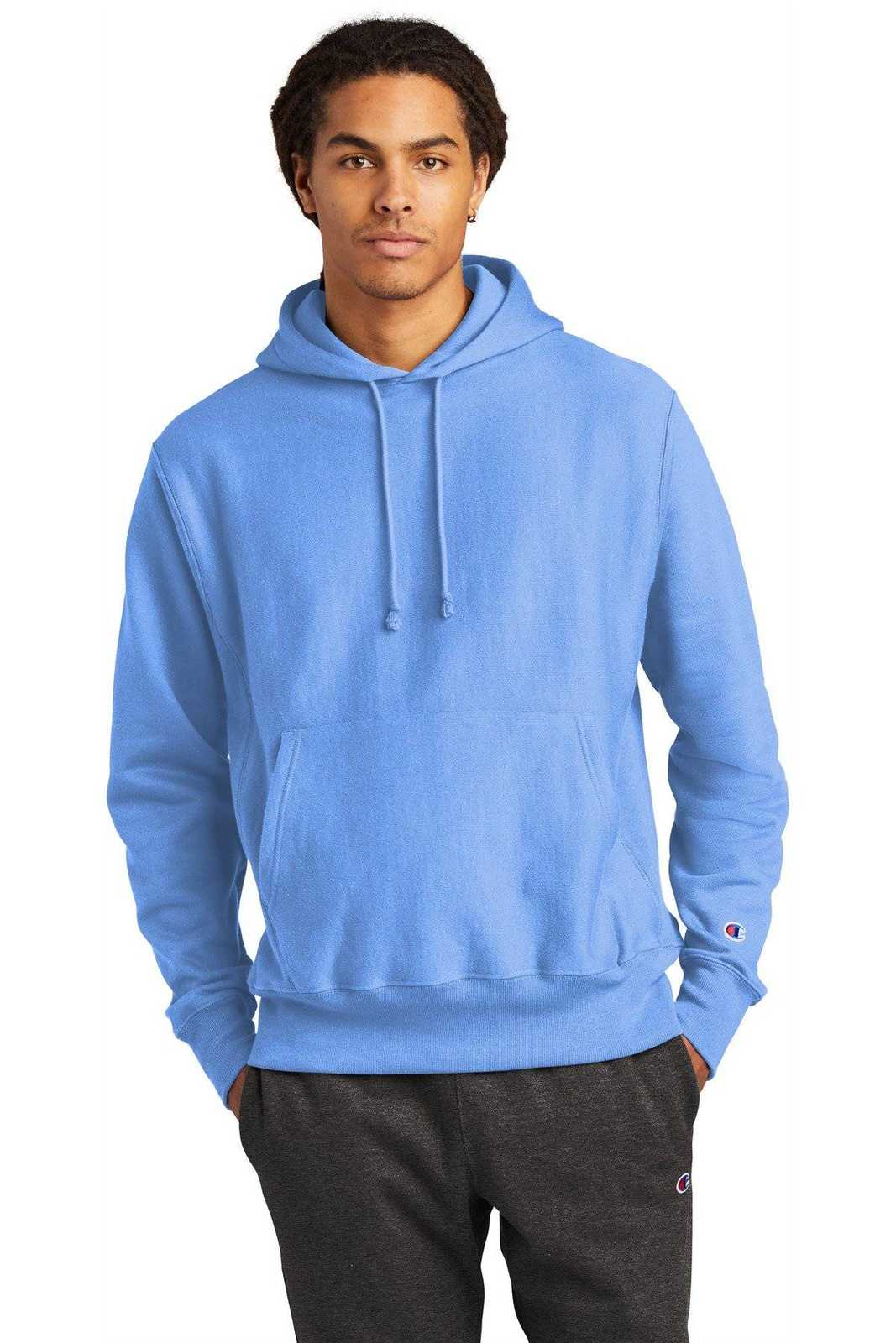 Champion S101 Reverse Weave Hooded Sweatshirt - Light Blue - HIT a Double - 1