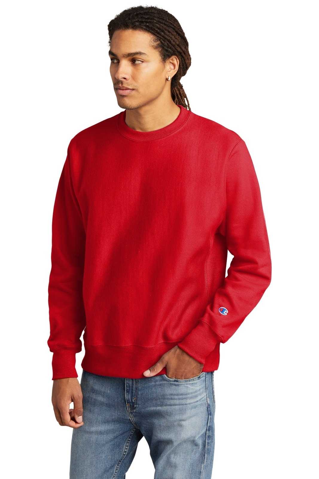 Champion S149 Reverse Weave Crewneck Sweatshirt - Red - HIT a Double