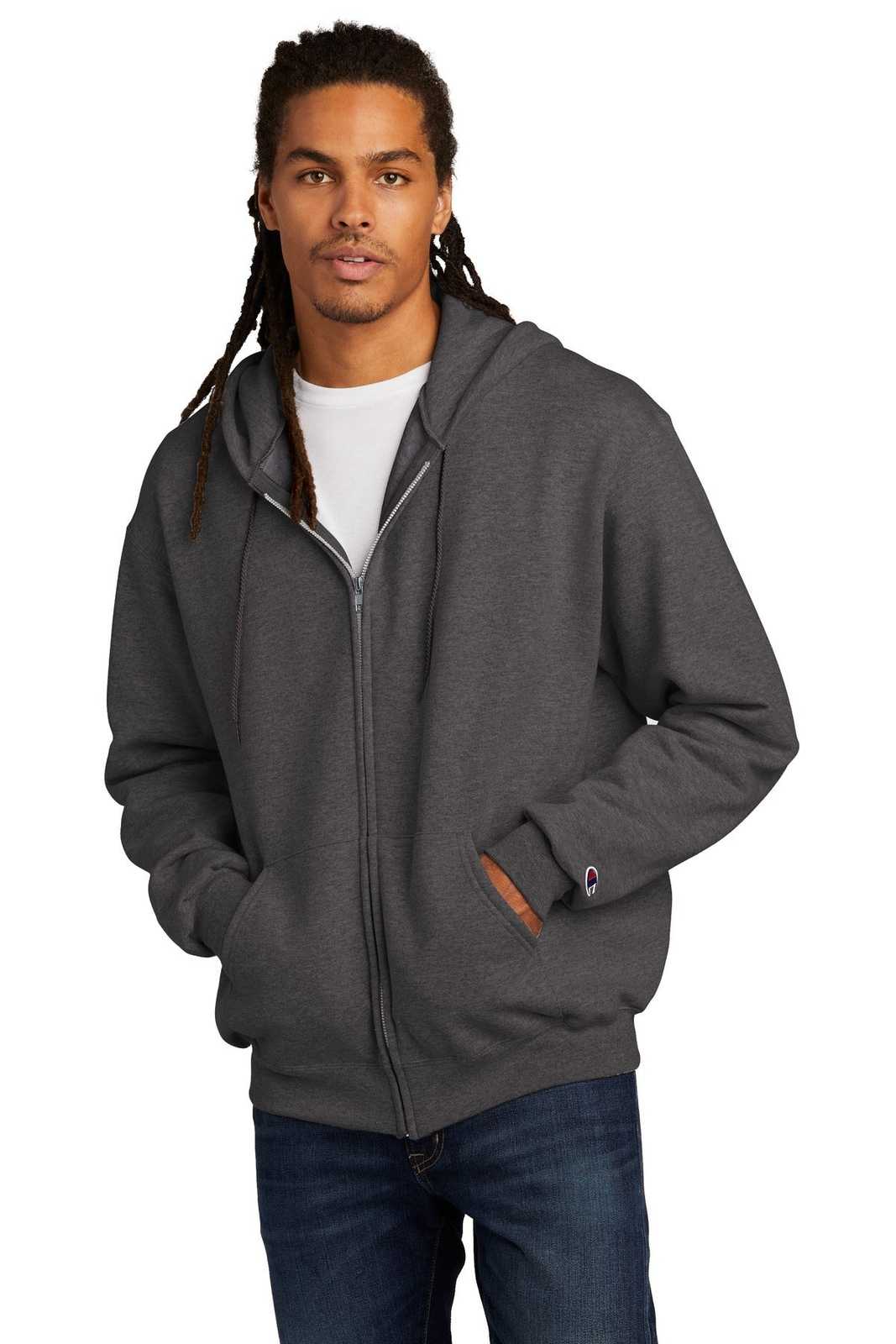 Champion S800 Powerblend Full-Zip Hoodie - Charcoal Heather - HIT a Double - 1