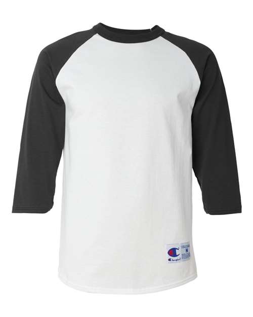 Champion T137 Three-Quarter Raglan Sleeve Baseball T-Shirt - White Black - HIT a Double