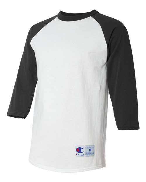 Champion T137 Three-Quarter Raglan Sleeve Baseball T-Shirt - White Black - HIT a Double