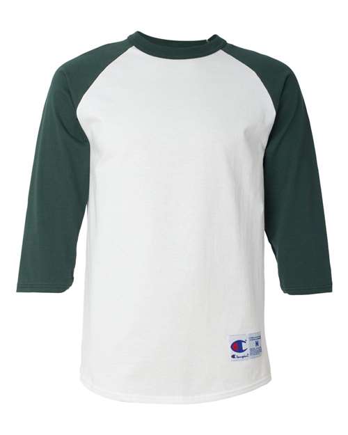 Champion T137 Three-Quarter Raglan Sleeve Baseball T-Shirt - White Dark Green - HIT a Double