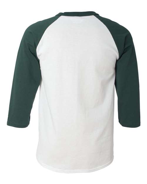 Champion T137 Three-Quarter Raglan Sleeve Baseball T-Shirt - White Dark Green - HIT a Double