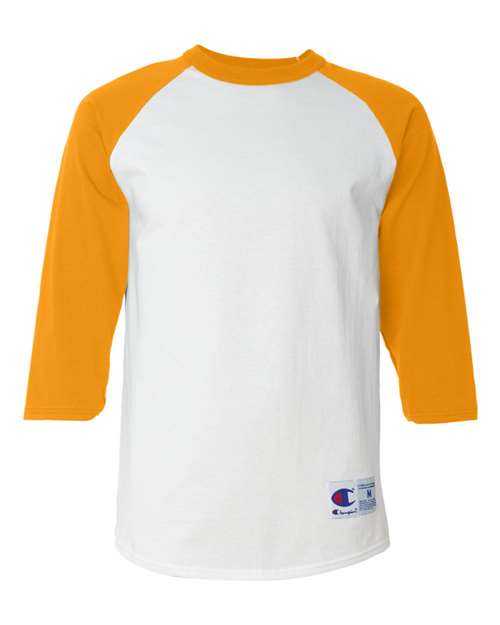 Champion T137 Three-Quarter Raglan Sleeve Baseball T-Shirt - White Gold - HIT a Double