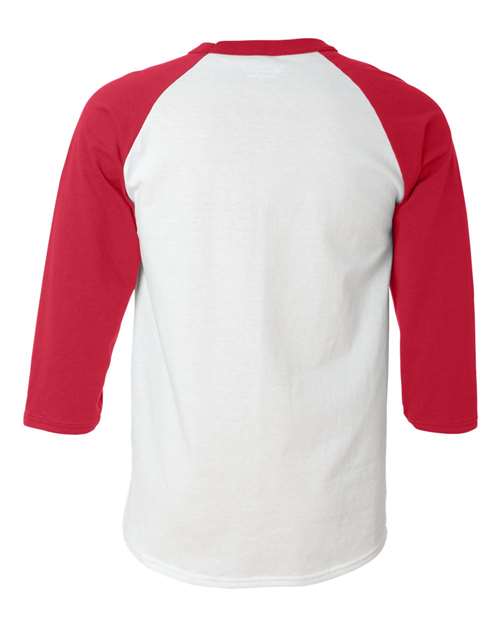 Champion T137 Three-Quarter Raglan Sleeve Baseball T-Shirt - White Scarlet - HIT a Double