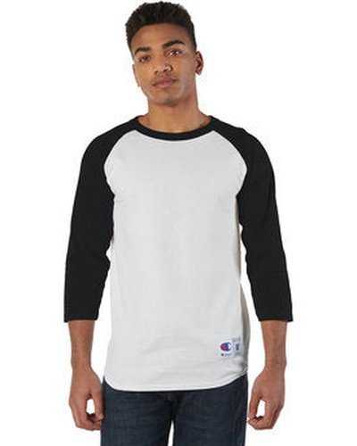 Champion T1397 Adult Raglan T-Shirt - White Black - HIT a Double