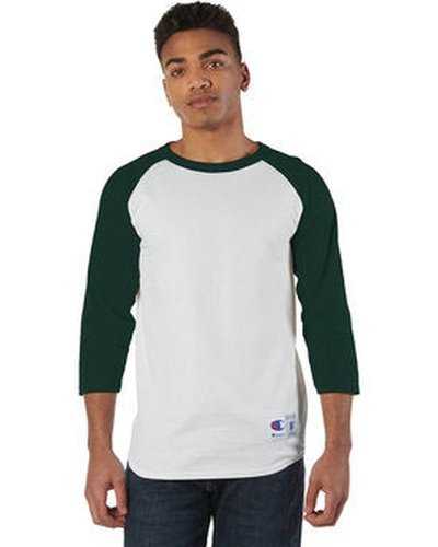 Champion T1397 Adult Raglan T-Shirt - White Dark Green - HIT a Double