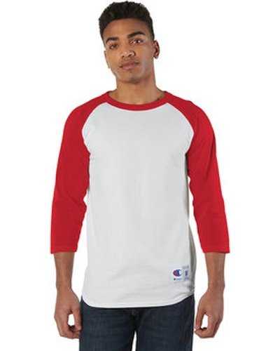Champion T1397 Adult Raglan T-Shirt - White Scarlet - HIT a Double