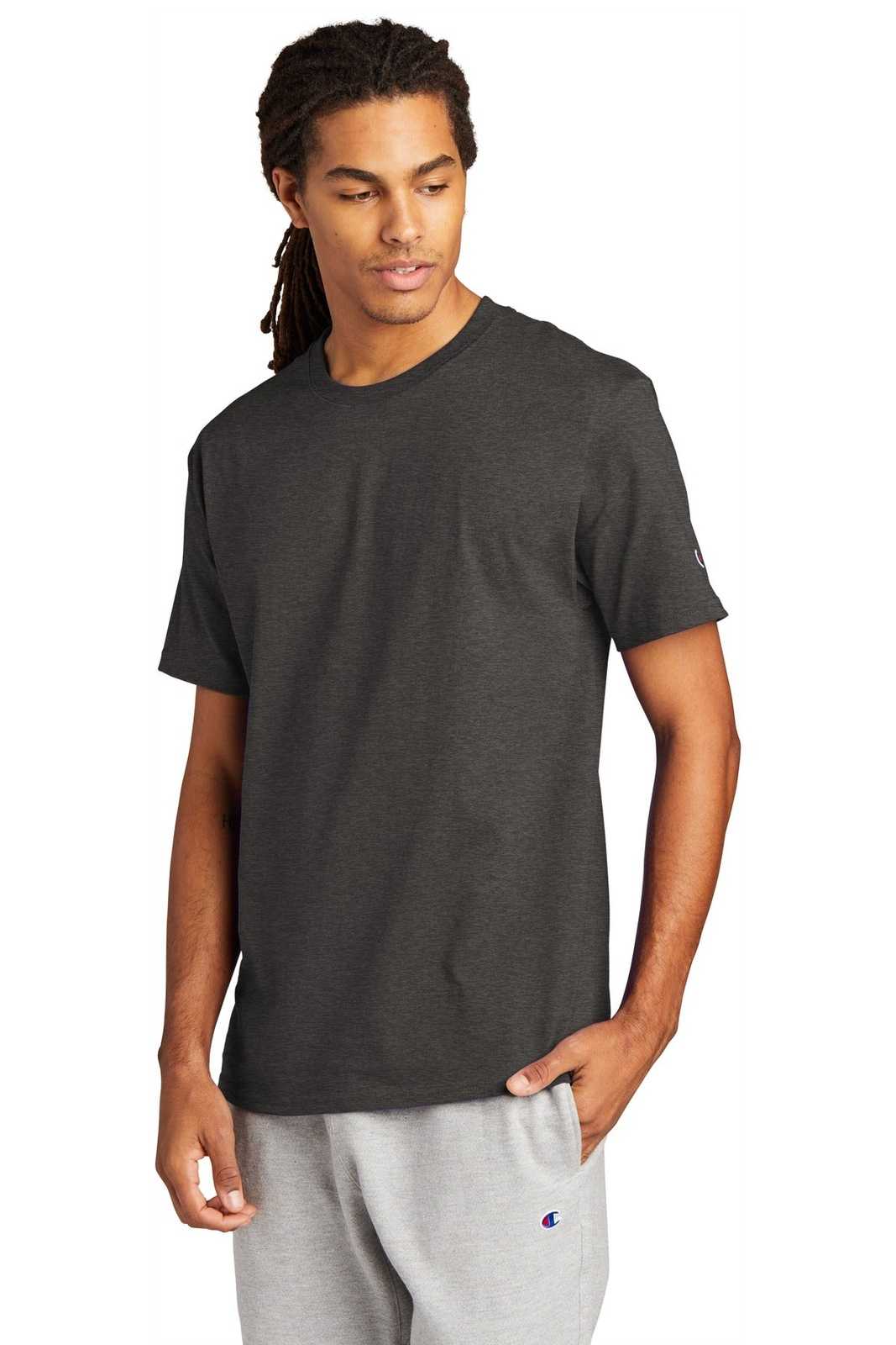 Champion T425 Heritage 6-oz Jersey Tee - Charcoal Heather - HIT a Double