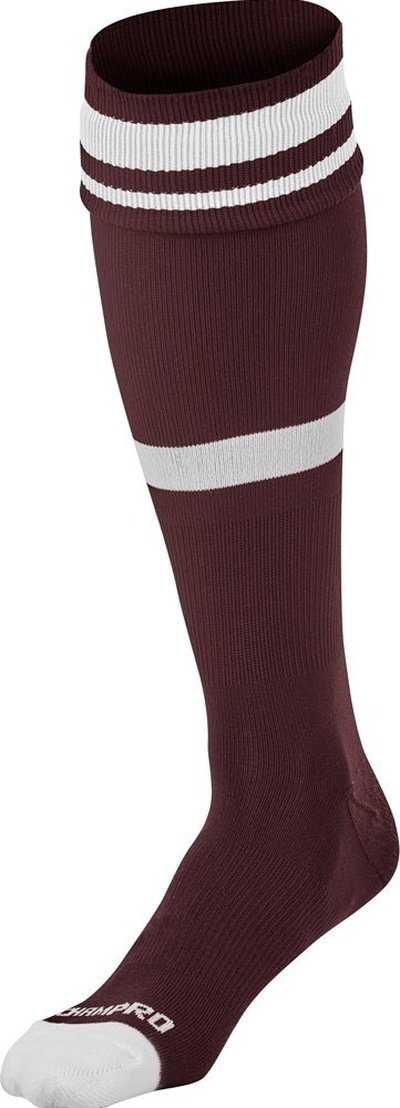Champro AS10 Striped Soccer Knee High Socks - Maroon White - HIT a Double