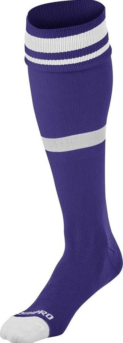 Champro AS10 Striped Soccer Knee High Socks - Purple White - HIT a Double