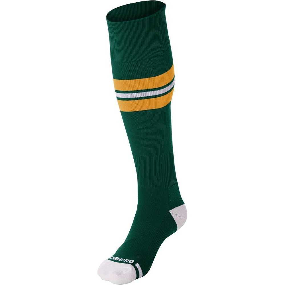 Champro AS3 Striped Baseball Knee High Socks - Forest Green Gold White - HIT a Double - 1