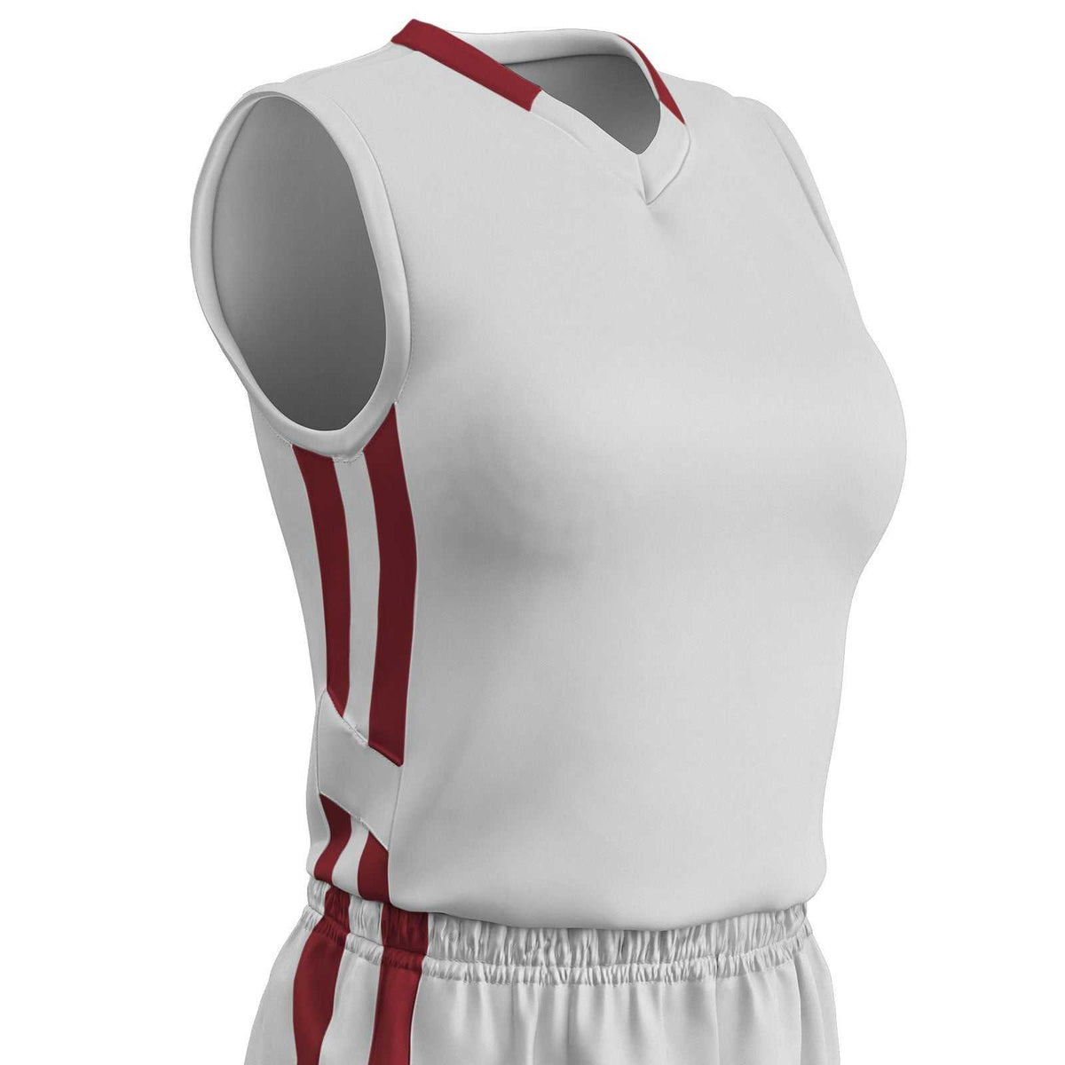 Champro BBJ9W Muscle Dri-Gear Basketball Jersey Women&#39;s - White Cardinal - HIT a Double