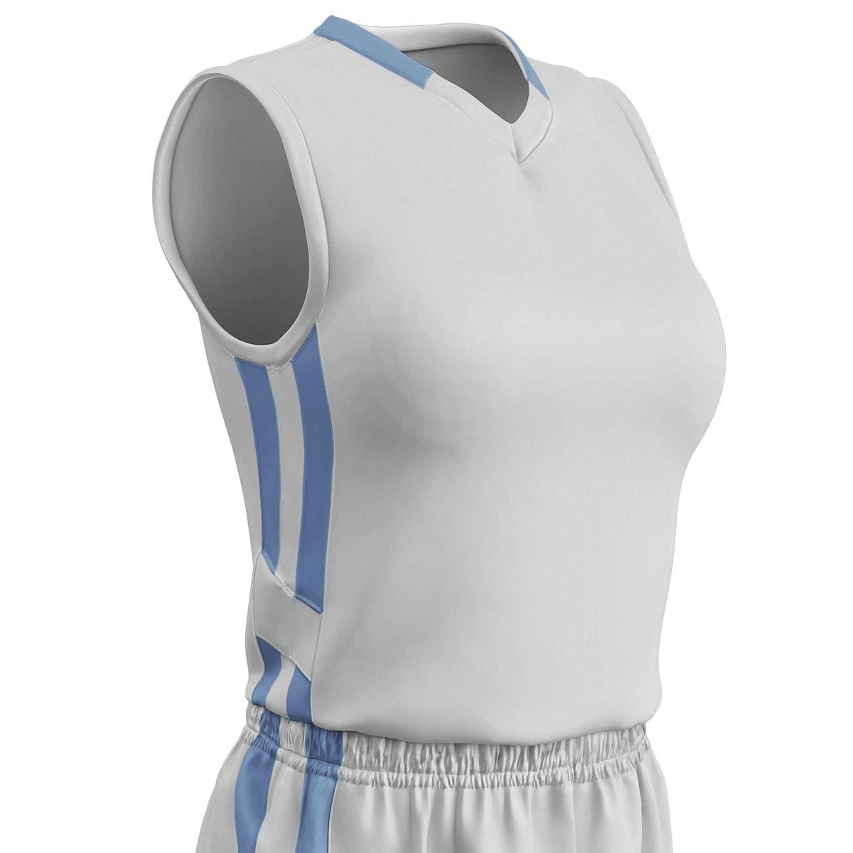Champro BBJ9W Muscle Dri-Gear Basketball Jersey Women&#39;s - White Light Blue - HIT a Double