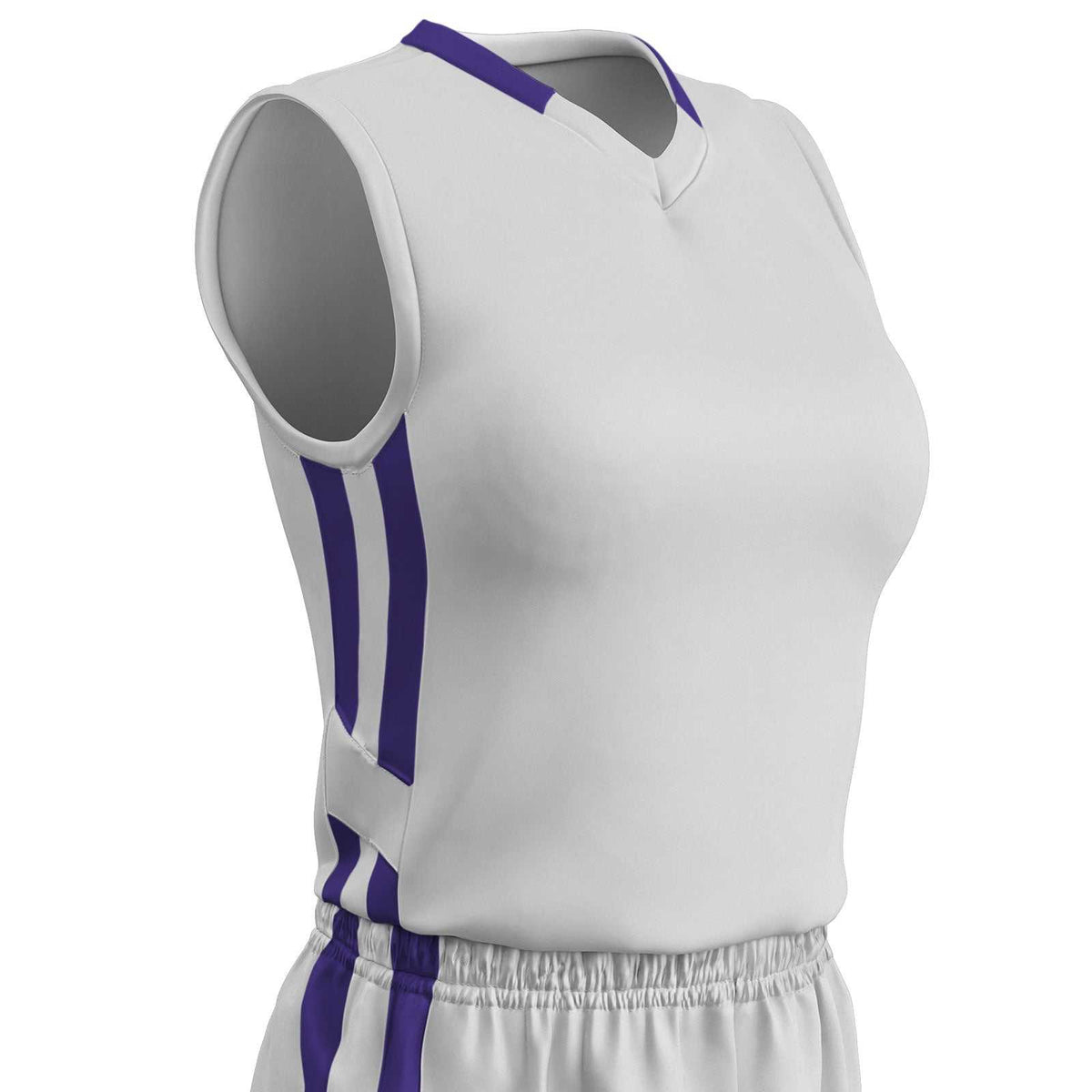Champro BBJ9W Muscle Dri-Gear Basketball Jersey Women&#39;s - White Purple - HIT a Double