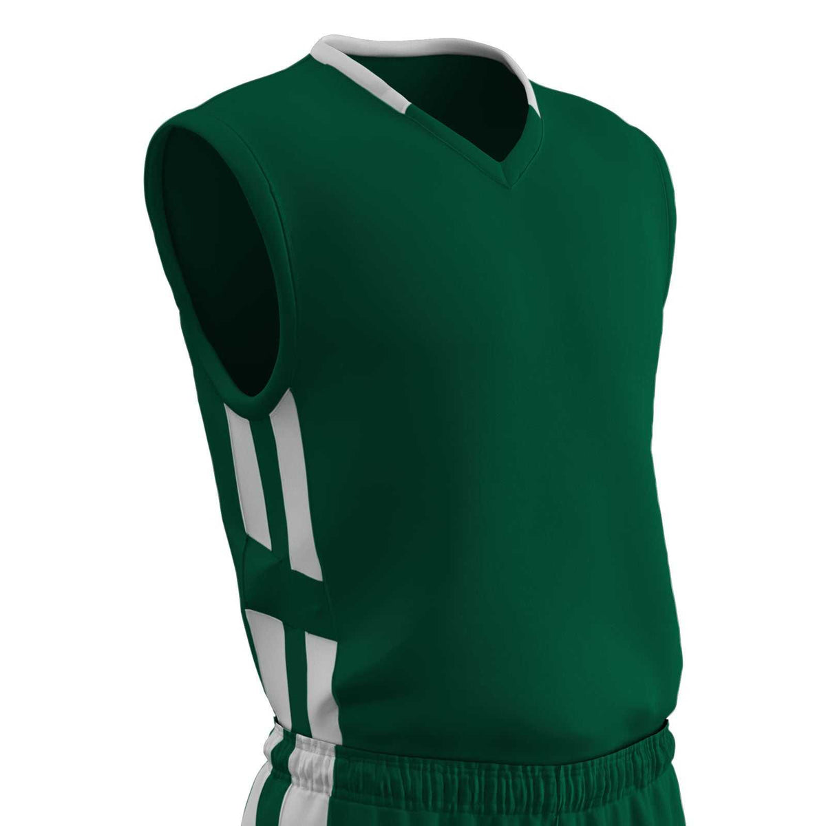 Champro BBJ9 Muscle Dri-Gear Basketball Jersey Adult &amp; Youth - Forest White - HIT a Double