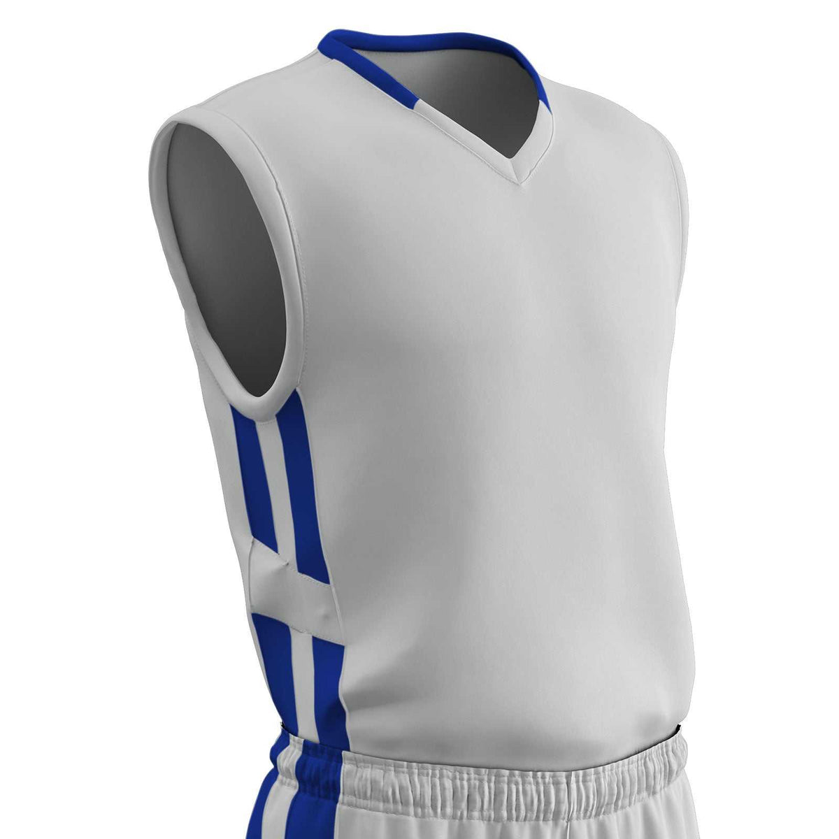 Champro BBJ9 Muscle Dri-Gear Basketball Jersey Adult &amp; Youth - White Royal - HIT a Double