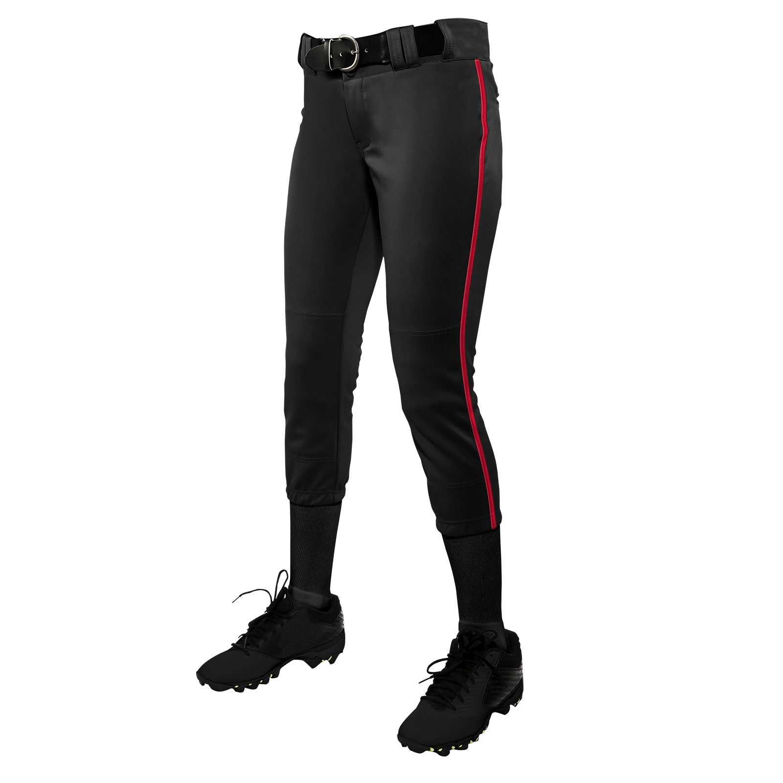 Champro BP11P Tournament with Pipe Softball Pant - Black Scarlet - HIT a Double