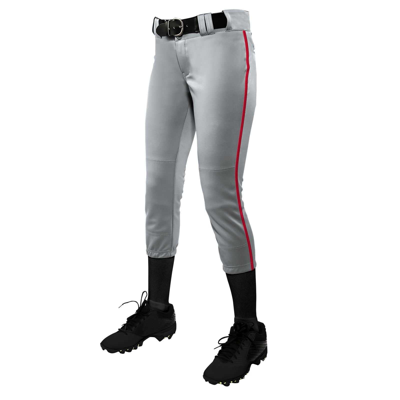 Champro BP11P Tournament with Pipe Softball Pant - Gray Scarlet - HIT a Double