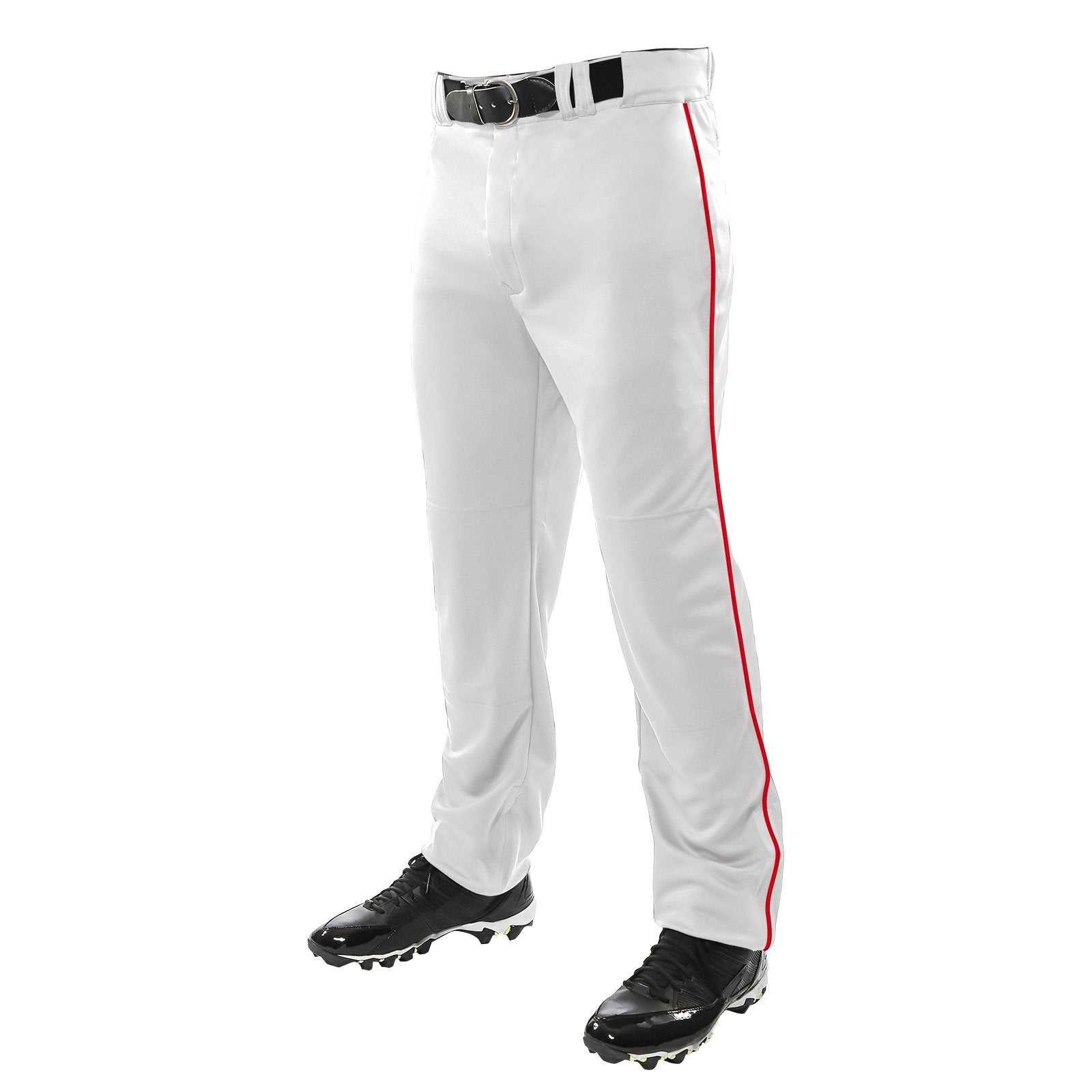 Champro BP41U MVP Open Bottom Pant with Piping - White Scarlet - HIT a Double