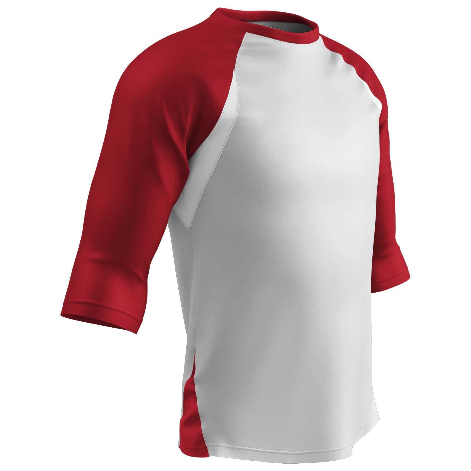 Champro BS24 Complete Game 3/4 Sleeve Baseball Shirt - White Scarlet - HIT a Double