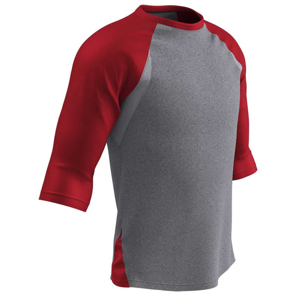 Champro BS25 Extra Innings 3/4 Sleeve Baseball Shirt - Gray Scarlet - HIT a Double