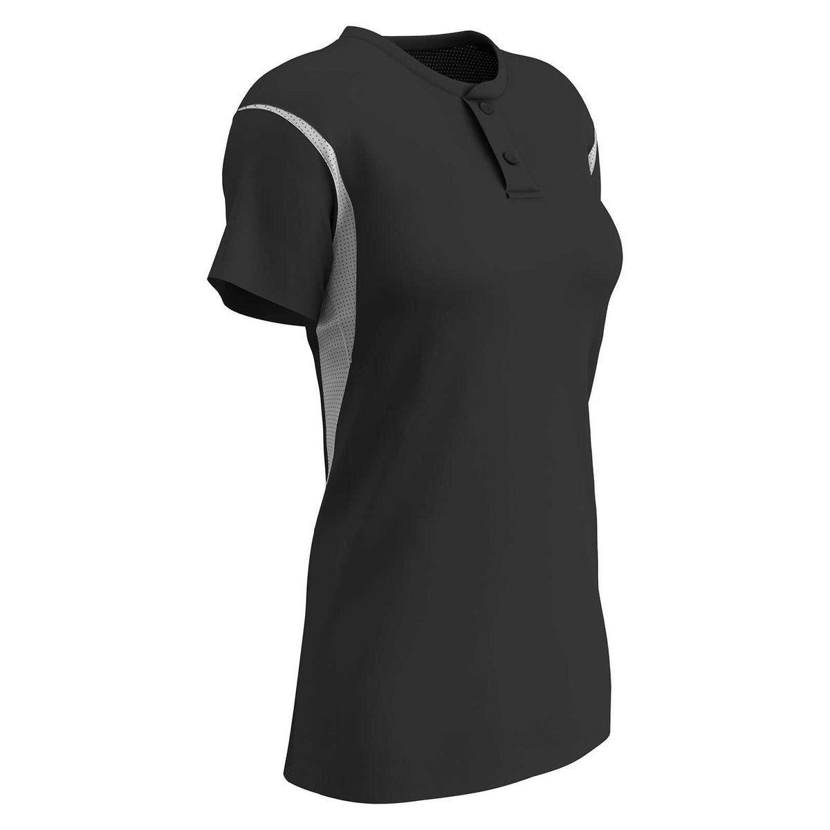 Champro BS28 Girls/Ladies Legacy 2-Button Softball Jersey - Black White - HIT a Double