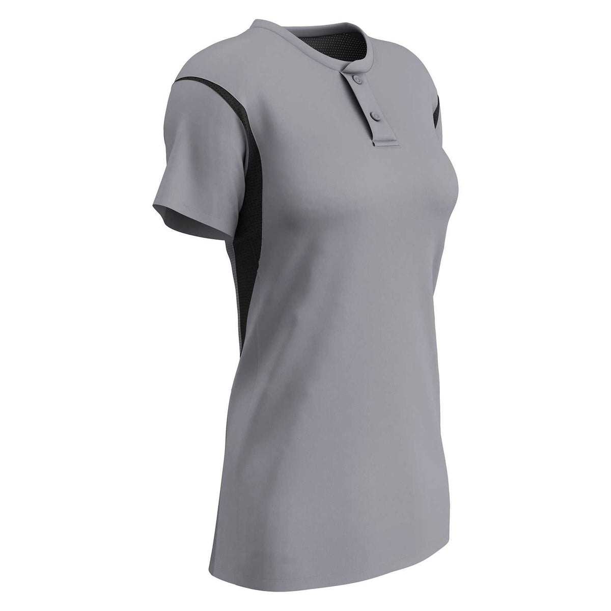 Champro BS28 Girls/Ladies Legacy 2-Button Softball Jersey - Gray Black - HIT a Double