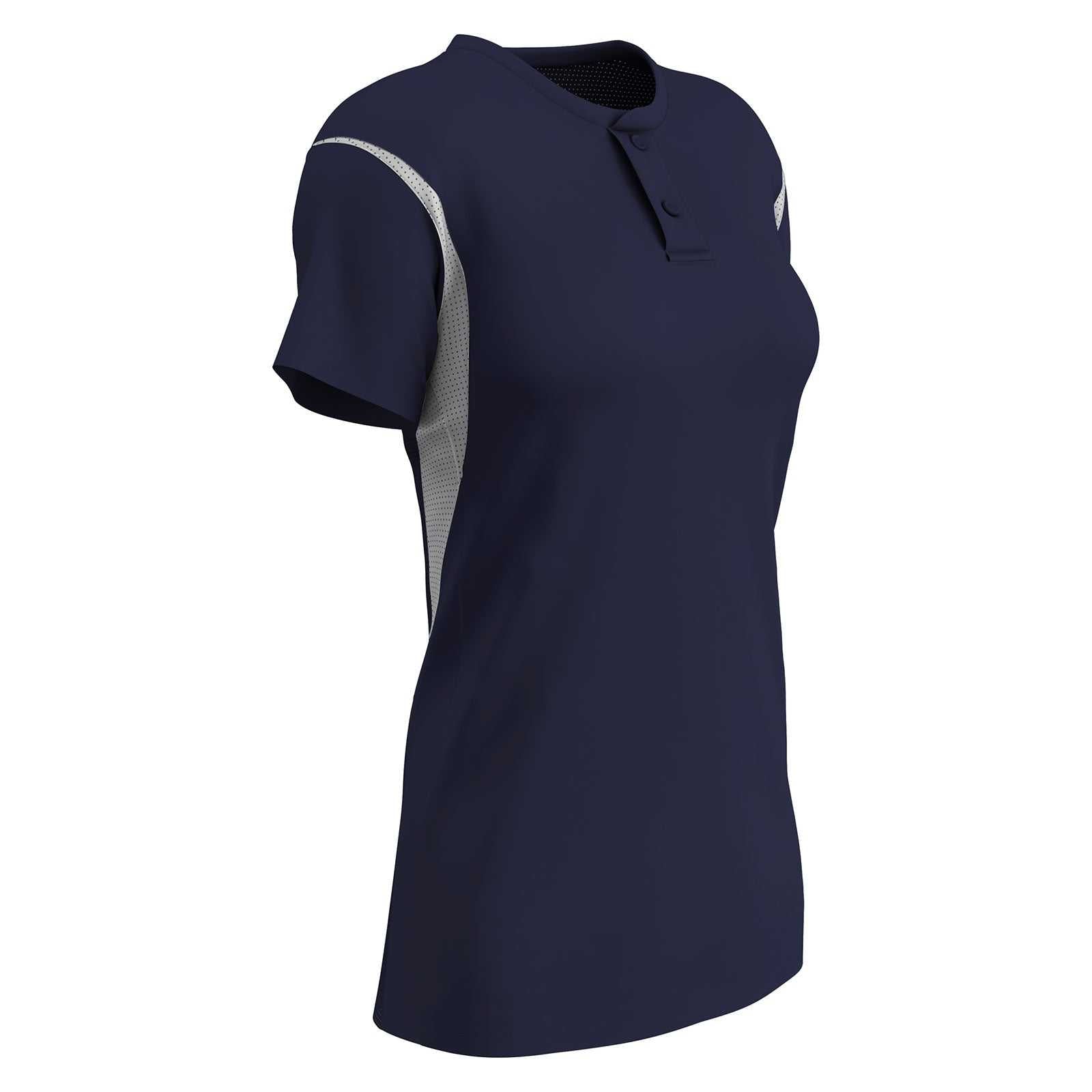 Champro BS28 Girls/Ladies Legacy 2-Button Softball Jersey - Navy White - HIT a Double