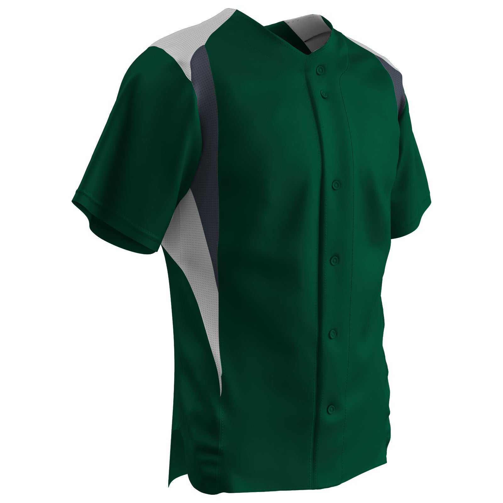 Champro BS33 Bull Pen Full Button Jersey - Forest Green White Graphite - HIT a Double