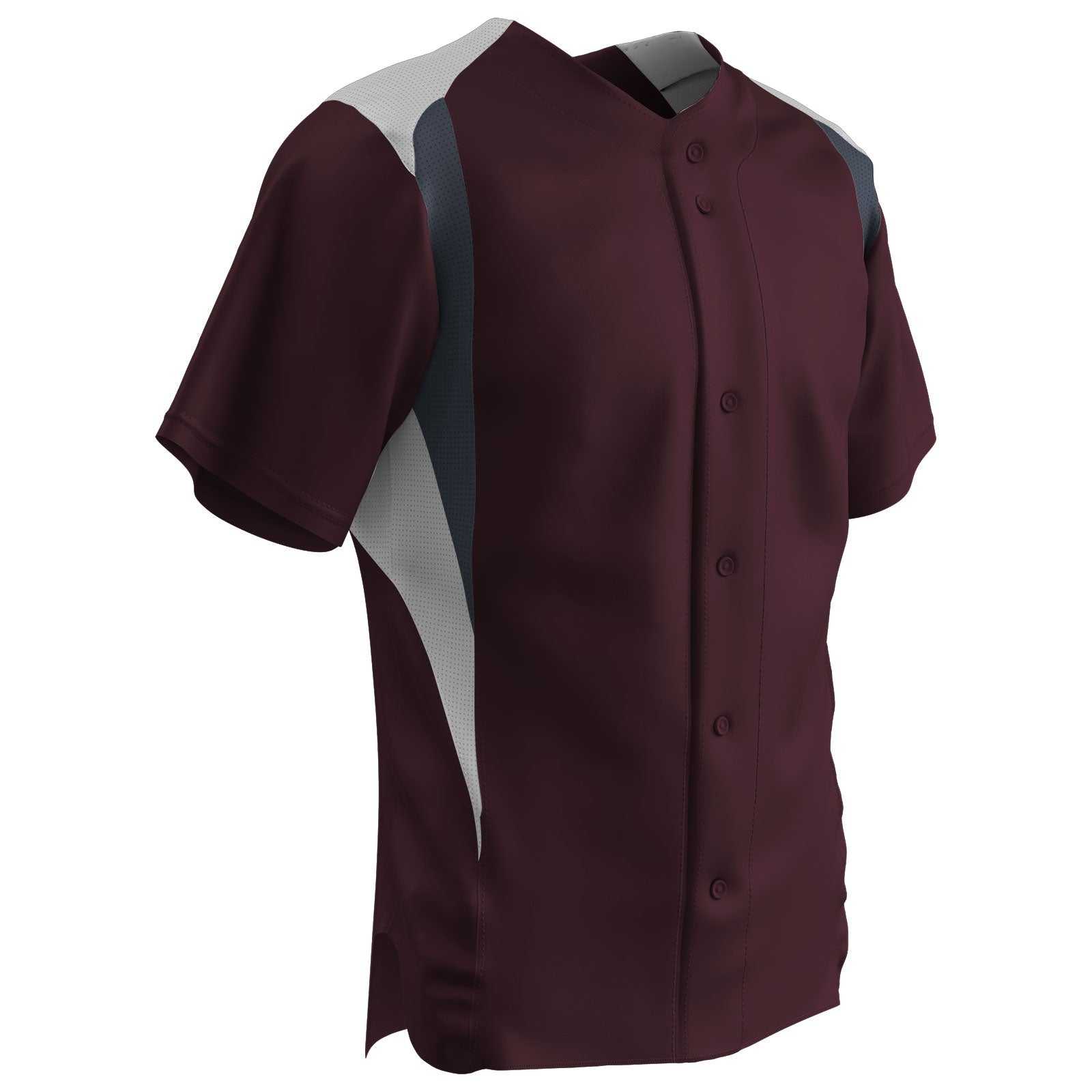 Champro BS33 Bull Pen Full Button Jersey - Maroon White Graphite - HIT a Double