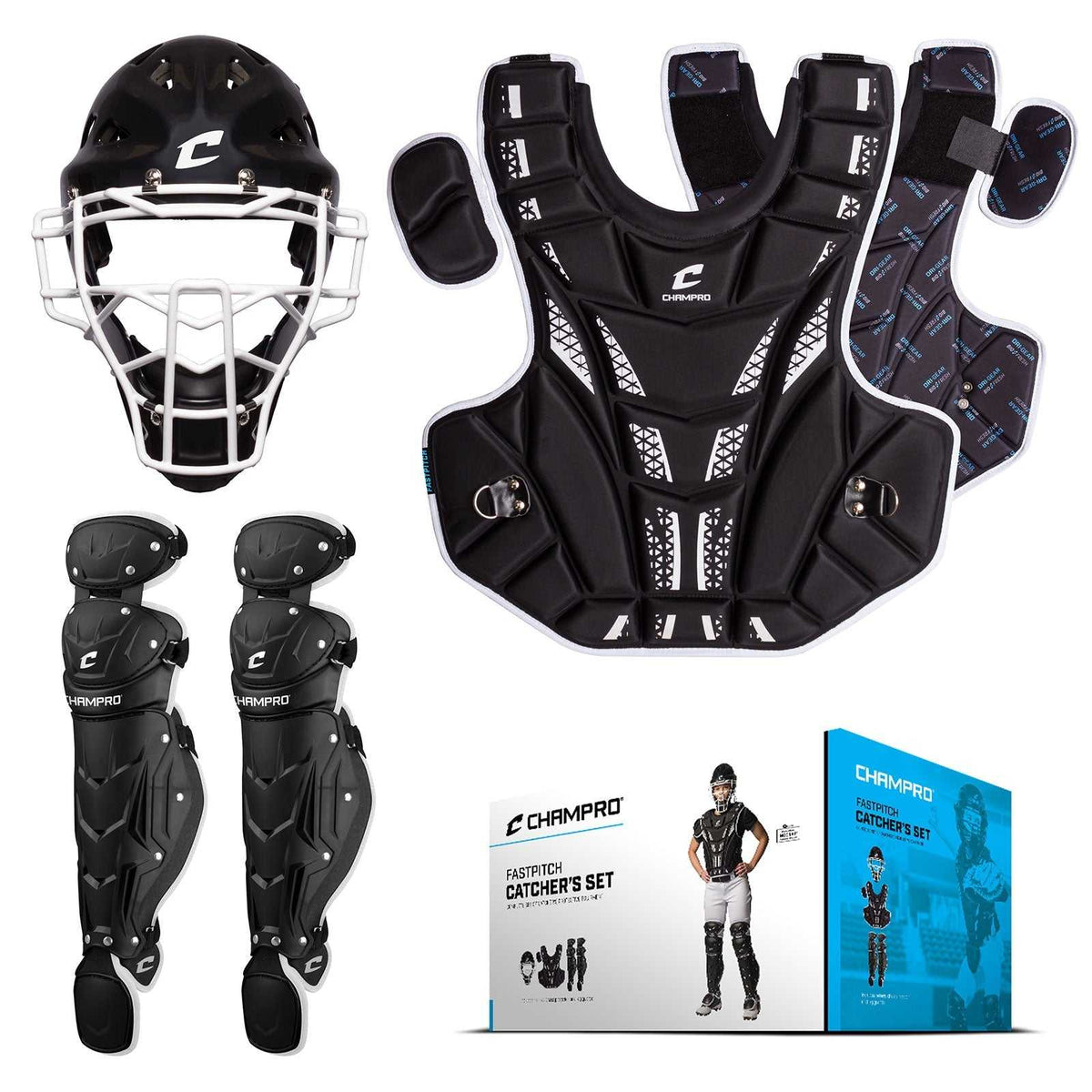 Champro CBSF Fastpitch Catcher&#39;s Kit Age 8 and under - Black - HIT A Double