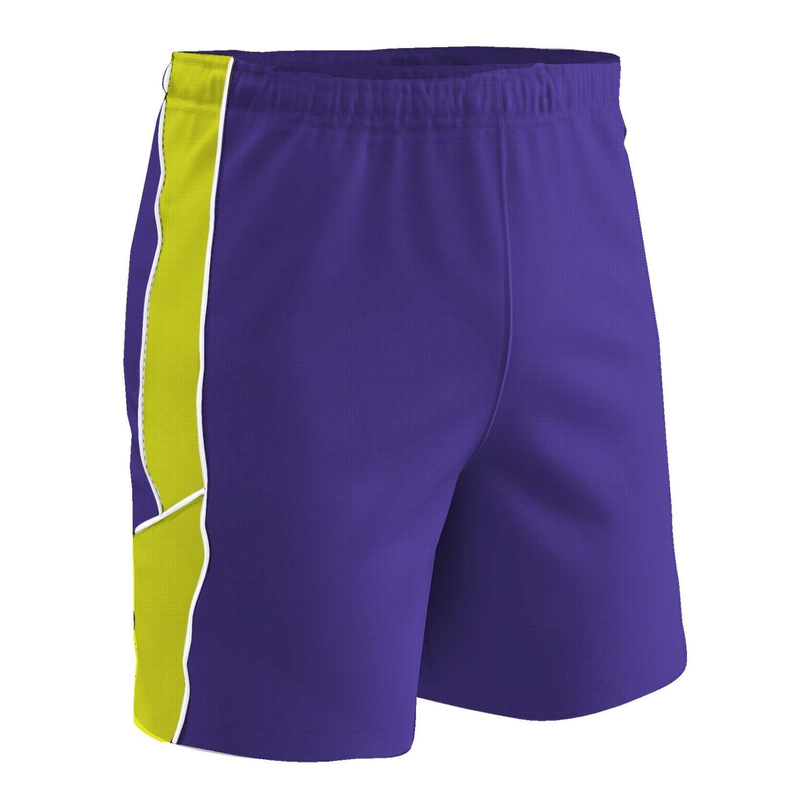 Champro SS10 Header Soccer Short - Purple Optic Yellow White - HIT a Double